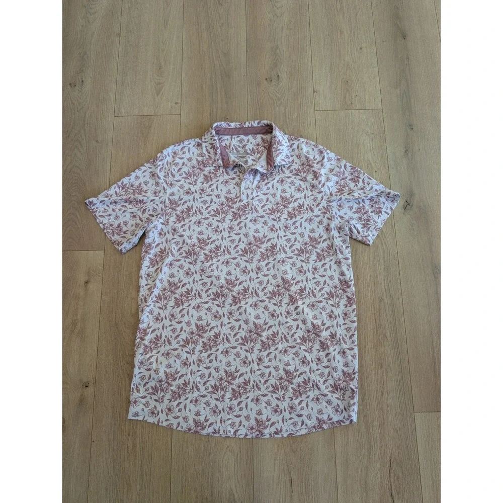 Swannies Golf Polo Shirt Mens Size XL Mauve White Floral Polyester Short Sleeve